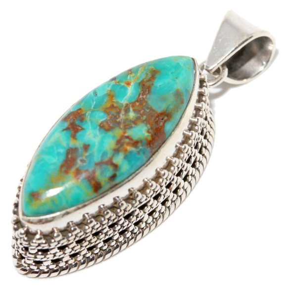 Turquoise Marquise Cut Sterling Silver Pendant - Picture 1 of 2